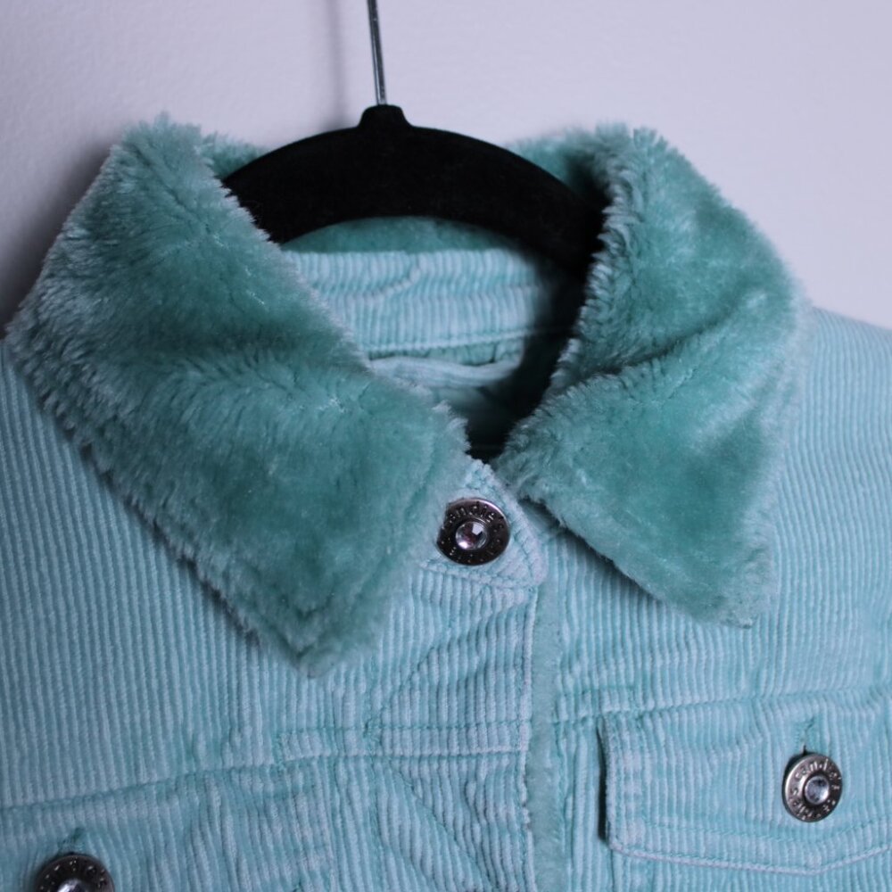 Candies Teal Corduroy Jacket with Rhinestone Buttons Kids Medium - Picture 10 of 16